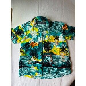 KOKO KNOT Hawaiian Shirt Mens Large Green Floral Tropical Summer Beach‎ Vacation